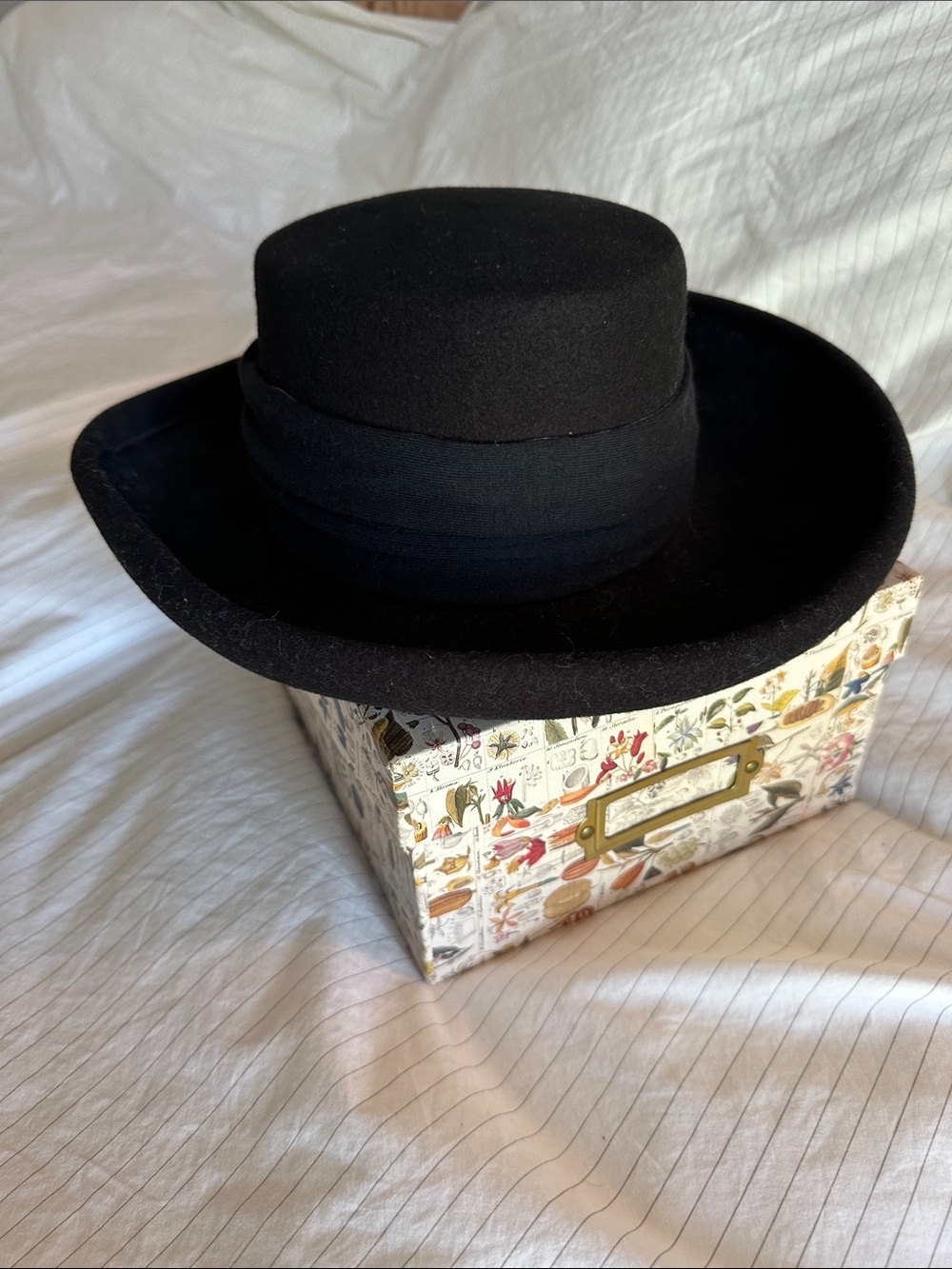 Black Wide-Brim Felt Bolero Hat with Band